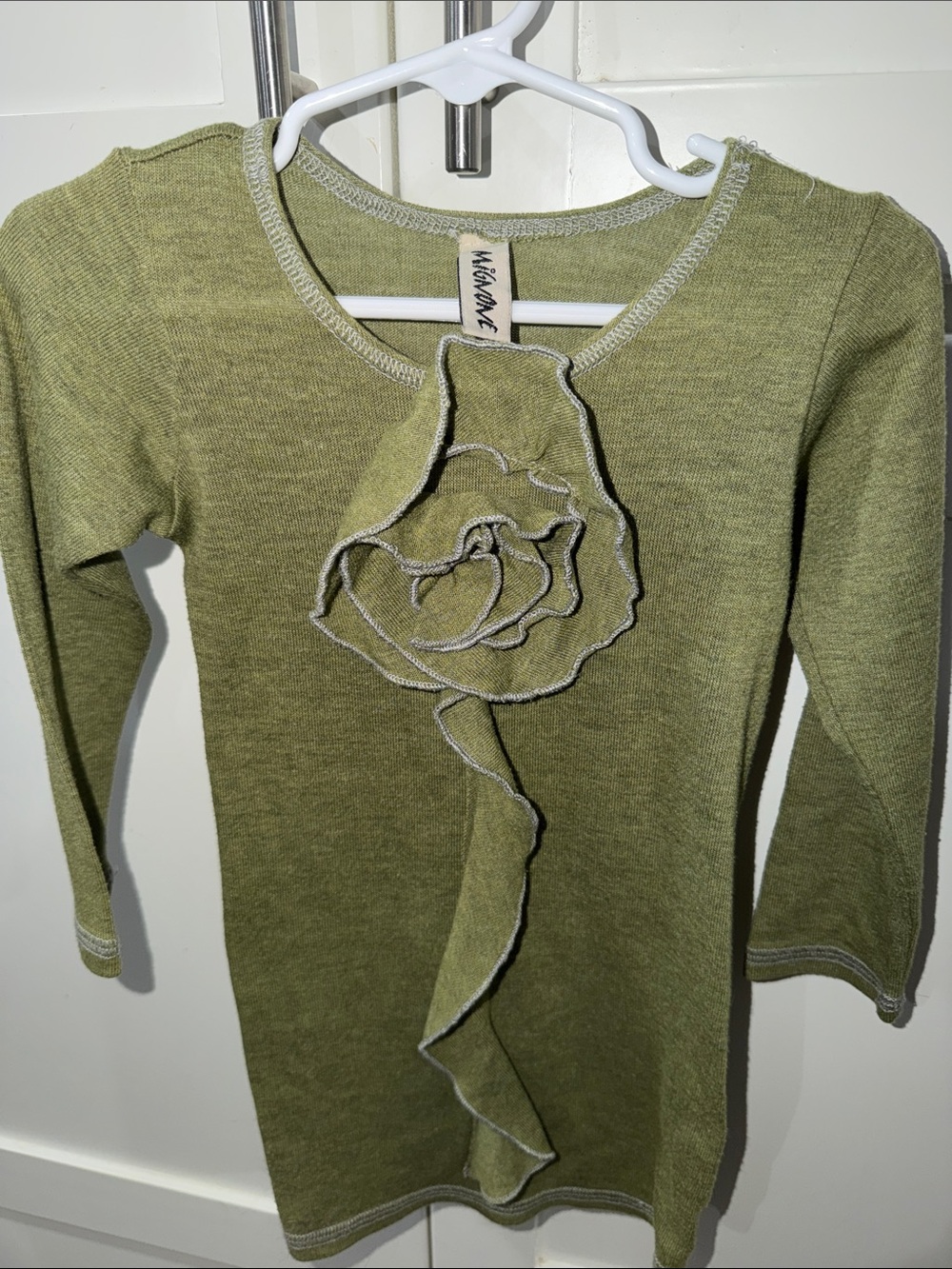 Mignone Olive Green Ruffle Front Long Sleeve Tunic